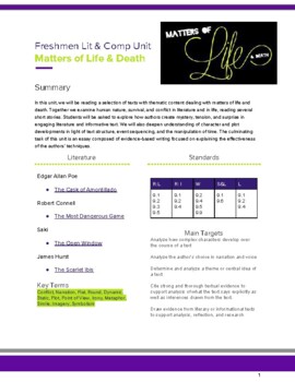 Preview of Matters of Life and Death Unit Plan *Great for Remote Learning!*