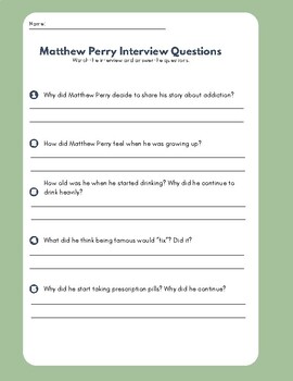 Preview of Matthew Perry Diane Sawyer Interview Watch Along Worksheet