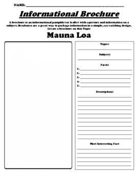 Preview of Mauna Loa "Informational Brochure" WebQuest & Worksheet