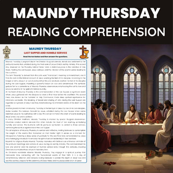 Preview of Maundy Thursday Reading Comprehension Worksheet | Easter Season and Holy Week