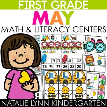 Preview of May 1st Grade Centers Low Prep Spring Math and Literacy Centers First Grade