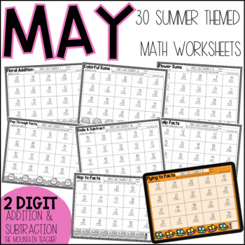 Preview of Summer 2 Digit Addition and Subtraction Worksheets | May Math Fact Fluency