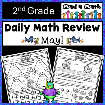 Preview of May 2nd Grade Math Spiral Review Packets Daily Morning Work Worksheets