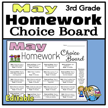 Preview of May 3rd Grade Homework Choice Board - Engaging Daily Activities