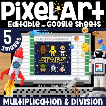 Preview of May the Fourth Space Pixel Art Math Multiplication & Division on Google Sheets