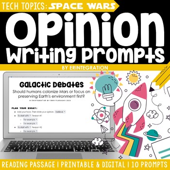 Preview of May 4th Space Opinion Writing Prompts & Tech Themed Reading Passage