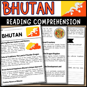 Preview of May AAPI Heritage Month Bhutan Reading Comprehension Passage & Questions