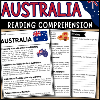 Preview of May AAPI Heritage Month Australia Reading Comprehension Passage & Questions