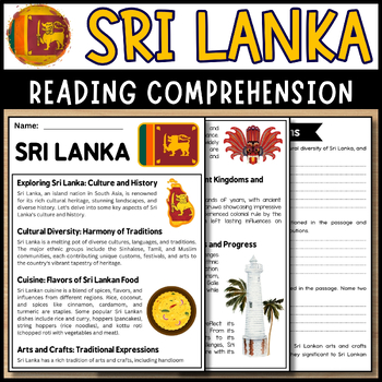 Preview of May AAPI Heritage Month Sri Lanka Reading Comprehension Passage & Questions