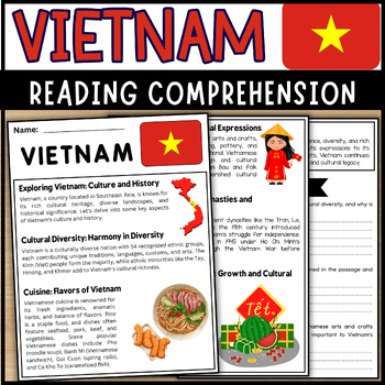 Preview of May AAPI Heritage Month Vietnam Reading Comprehension Passage & Questions