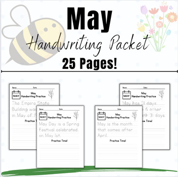 Preview of May Activities Monthly Handwriting Practice Packet Letter Formation Sentence