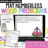 May Addition and Subtraction Numberless Word Problems 1st 