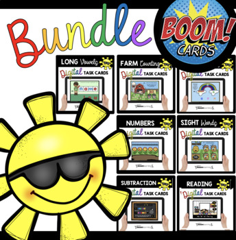 Preview of May Boom Card Bundle for Kindergarten - Sight words - phonics - math and MORE!