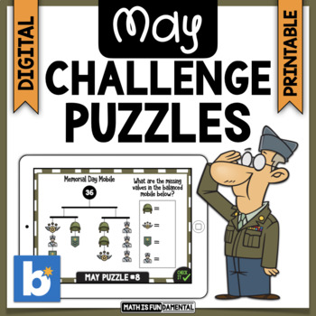Preview of May Brain Teasers & Challenge Puzzles | Boom Cards | Digital & Printable