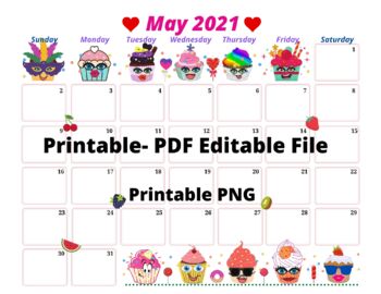 Preview of May Calendar EDITABLE | Monthly Planner Digital Calendar | Kids
