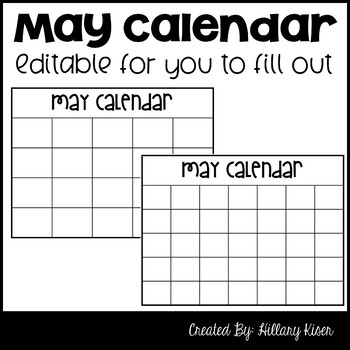 Preview of May Calendar (Editable)