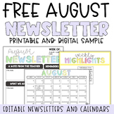 Free August Calendar | Editable Weekly and Monthly Newslet