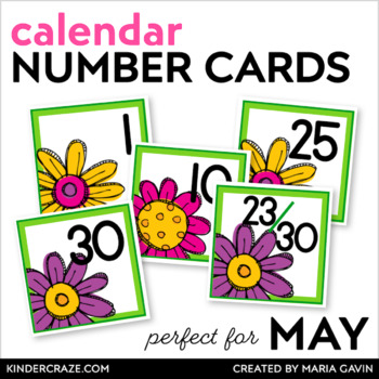 Preview of May Calendar Numbers - Flower Number Cards Calendar Display - Spring Activities