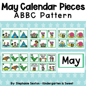 May Calendar Pieces - ABBC Pattern by Kindergarten is Sweet | TPT