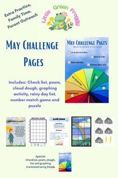 Preview of May Challenge Pages, Parent Outreach, Monthly Homework, Weather, Family Time