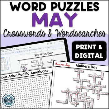Preview of May Crossword Puzzles & Word Search Puzzles - Print & Digital Resources MS/HS