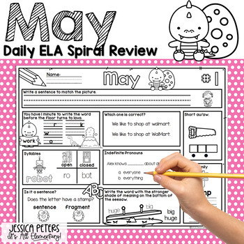Preview of ELA Spiral Review for First Grade Morning Work | May Worksheets