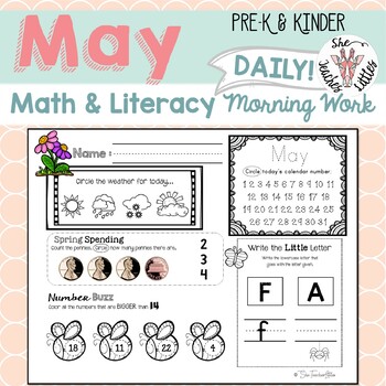 Preview of May Daily Literacy & Math Morning Work {Pre-K & Kindergarten} Distance Learning