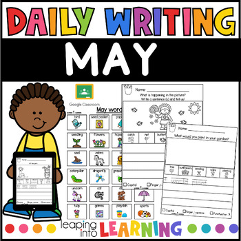 Preview of May Daily Writing Prompts for Kindergarten | Spring Journal Prompts