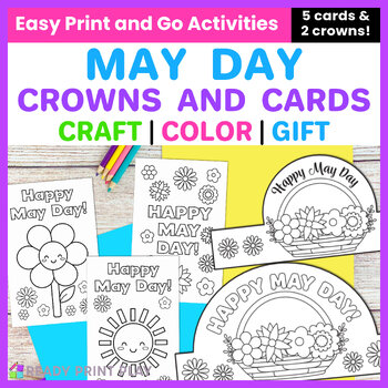 Preview of May Day Card and Crown Craft | PreK Kindergarten Spring Color and Write Activity