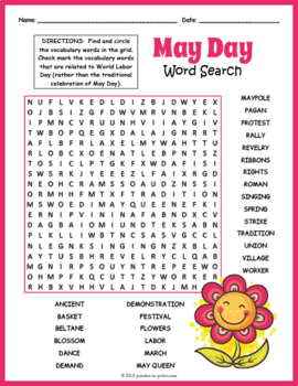 May Day Word Search Puzzle by Puzzles to Print