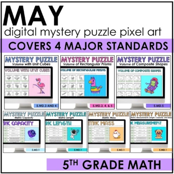 Preview of May Digital Mystery Puzzle Pixel Art Bundle | Math | Cinco de Mayo | End of Year