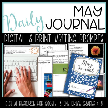 Preview of May Digital Writing Journal Prompts Warm Ups Bell Ringers