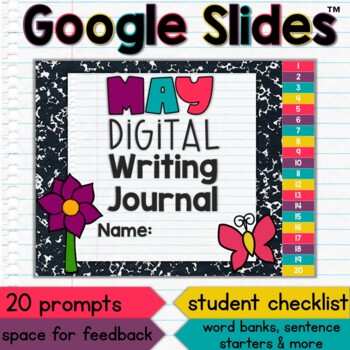 Preview of May Digital Writing Journal | Prompts for Google Slides & Interactive Checklist