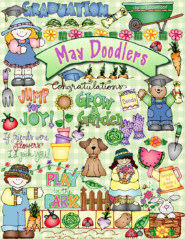 Preview of May Doodlers Clip Art for Spring, Garden and Graduation Kids