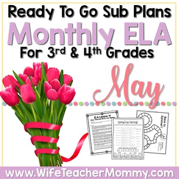 Preview of May ELA Sub Plans for 3rd & 4th Grades | Spring & End of the Year Activities
