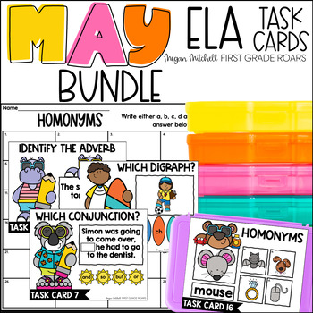 Preview of May ELA Task Card Activities Centers, Scoot, Fast Finishers, & Morning Tubs