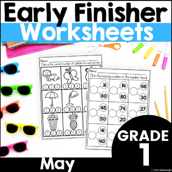 Preview of May Early Finisher Phonics & Math Worksheet Packet for End of the Year 1st Grade