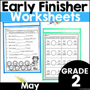 Preview of May Early Finisher Phonics and Math Worksheet Packets for 2nd Grade