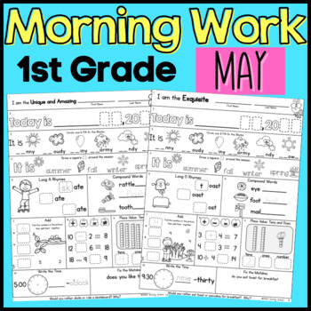 Preview of May Morning Work First Grade Math and ELA Digital and PDF
