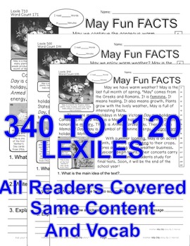 May FUN FACTS CLOSE READING 5 LEVEL PASSAGES Main Idea Fluency Check TDQs &  More