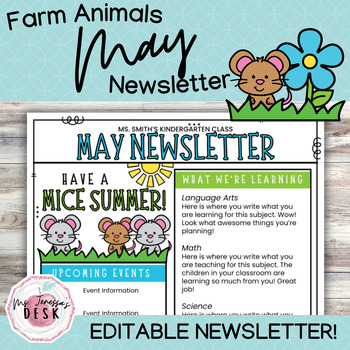 Preview of May Farm Newsletter Template *Editable: Have a Mice Summer!