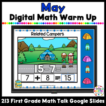 Preview of May First Grade Digital Math Warm Up For GOOGLE SLIDES