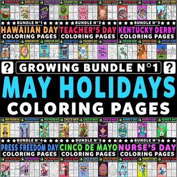 Preview of May Holidays Coloring Pages Growing Bundle N° 1