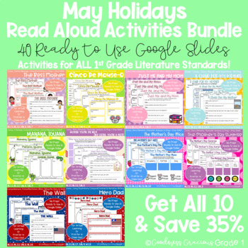 Preview of May Holidays Read Aloud Bundle Activities for All 1st Grade Lit. Standards