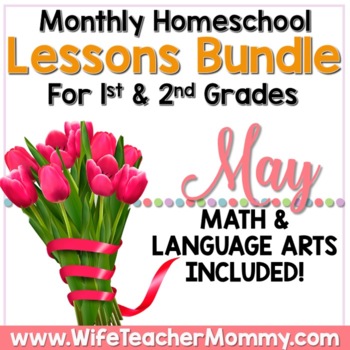 Preview of May Homeschool Lessons 1st and 2nd Grade Math & Language Arts Mini Bundle