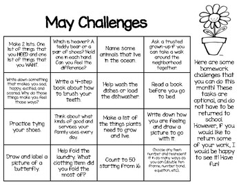 May Homework Challenges by The Crafty Teacher's Corner | TPT