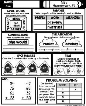 may homework may morning work for 2nd grade end of year worksheets