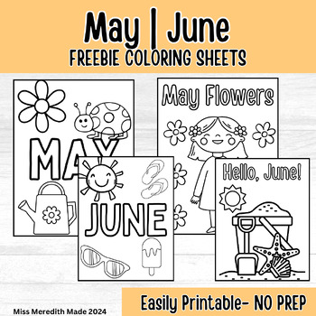 Preview of May | June Coloring Sheets FREEBIE | Hello June | May Flowers Coloring