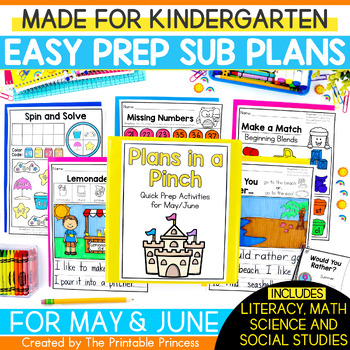 Preview of May & June Emergency Sub Plans for Kindergarten | End of the Year