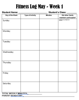 Preview of May & June Physical Education Distance Learning Weekly Fitness Logs (8 Weeks)